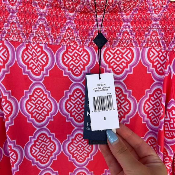 NWT Cabana Life UPF Sun Protection Coral Geo Smocked Dress Cover Up - Size Small - Picture 14 of 15